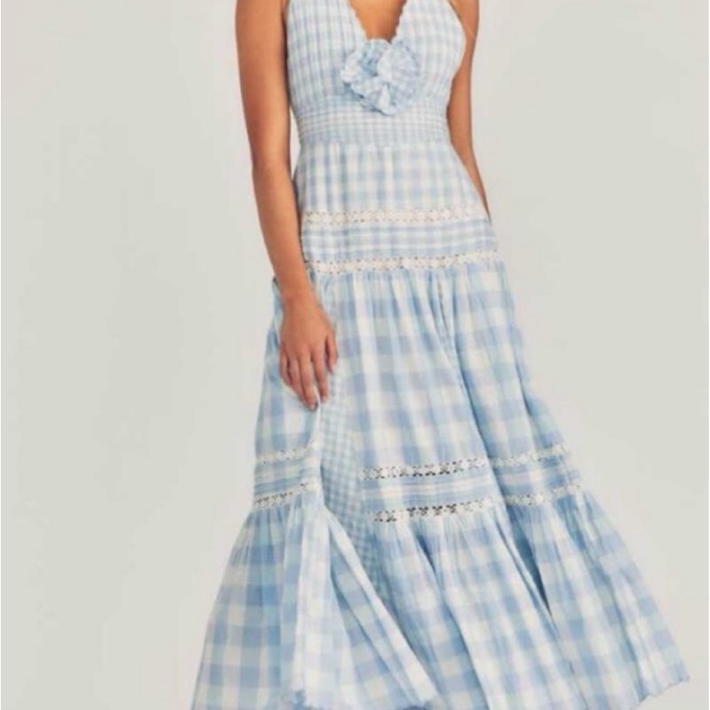 Loveshackfancy Light Blue Checkered Maxi Dress - image 1